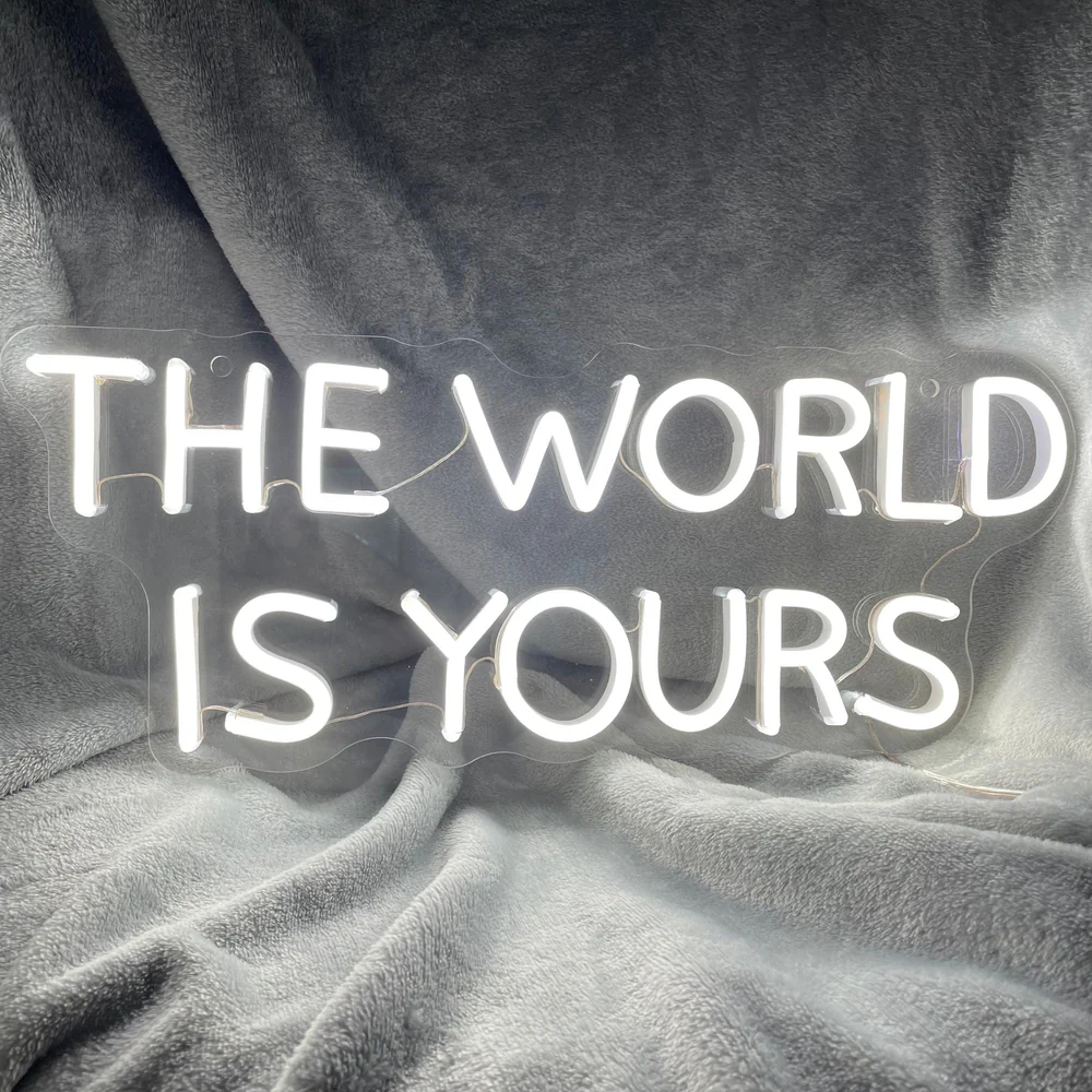 'THE WORLD IS YOURS' neon sign